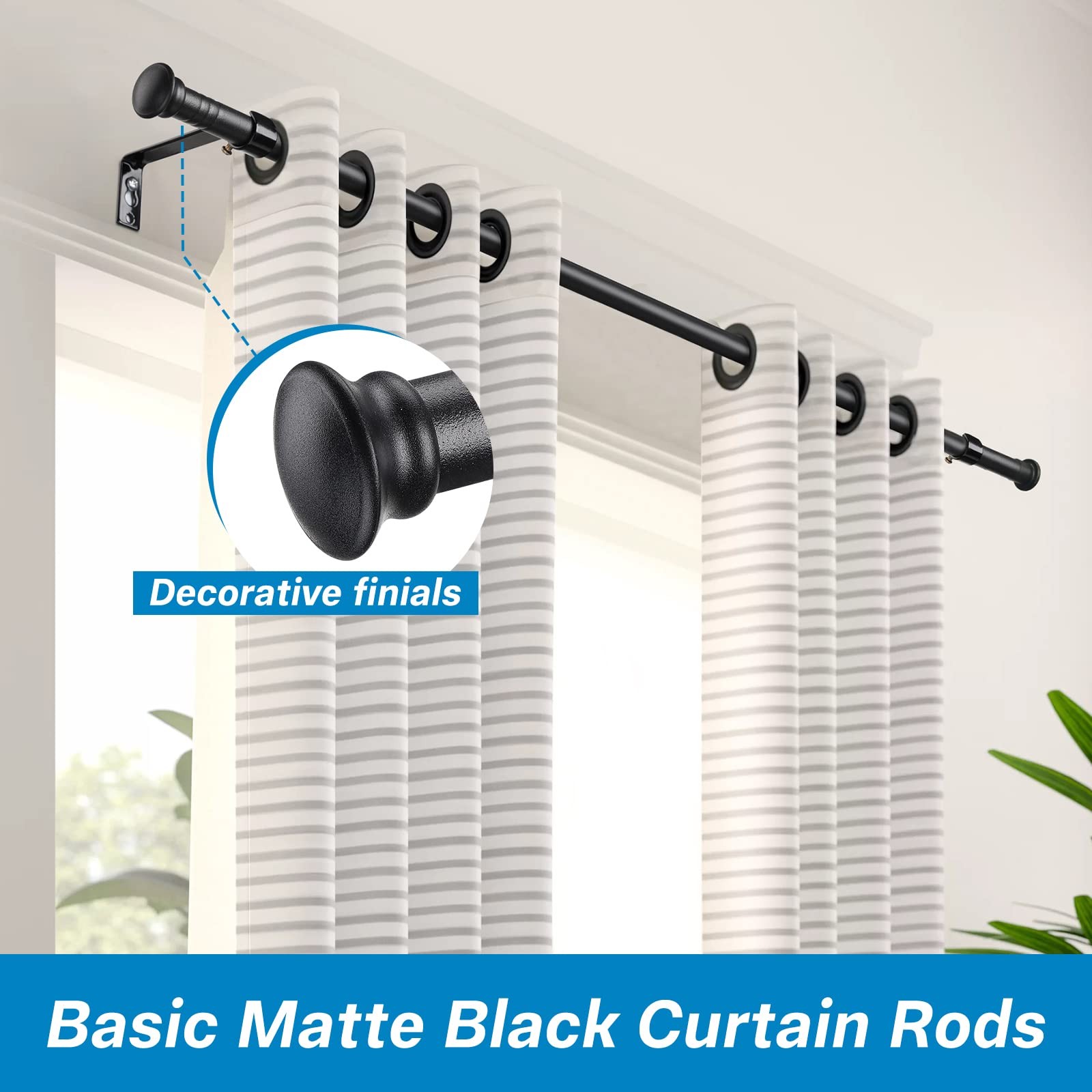 Matte Black 5/8 Inch 2Pack 2848 In Small Decorative Window Curtain Rods Set