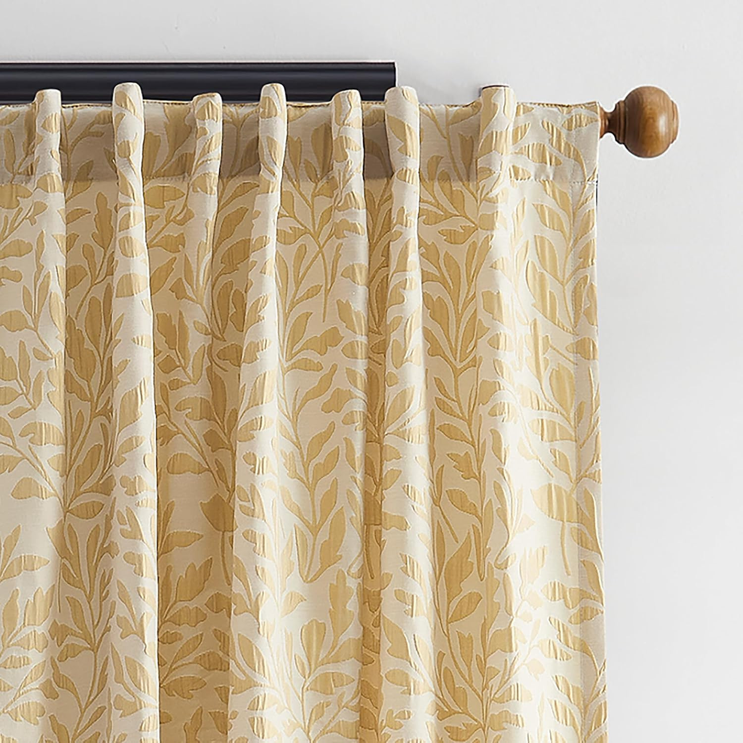 Vineyard Leaf Print Gold Light Filtering Curtains, 95″ Panel Pair