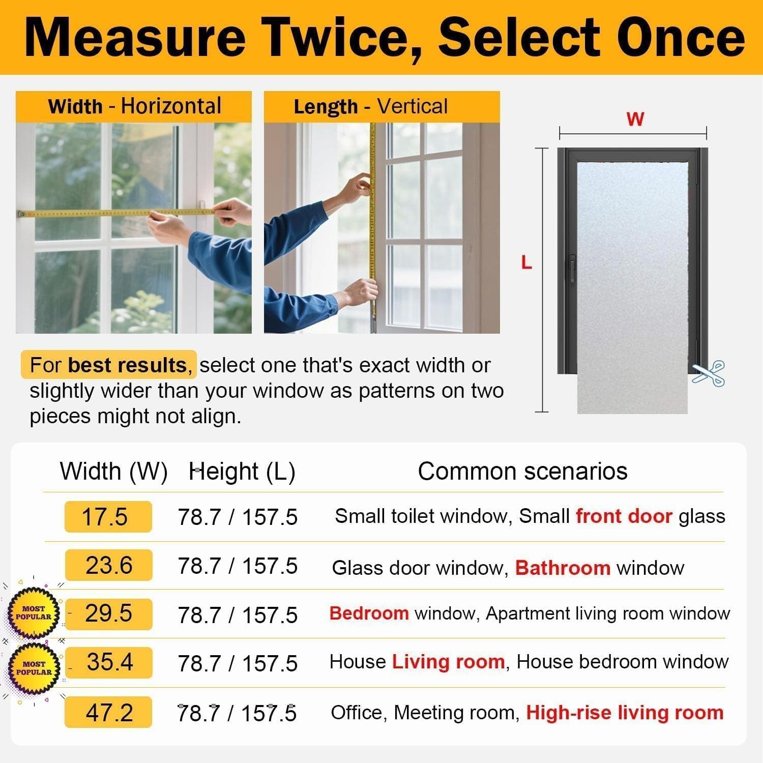 17.5×78.7″ Frosted Window Film Privacy Static Cling Decorative Bathroom Anti-UV