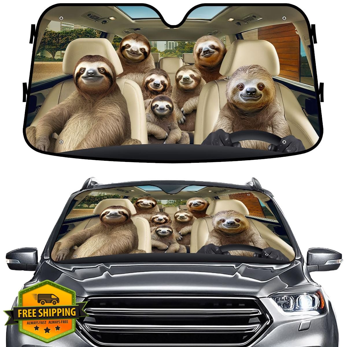 GENANY Sloth Family Windshield Sun Shade Car SUV Truck 55×30 UV Protector