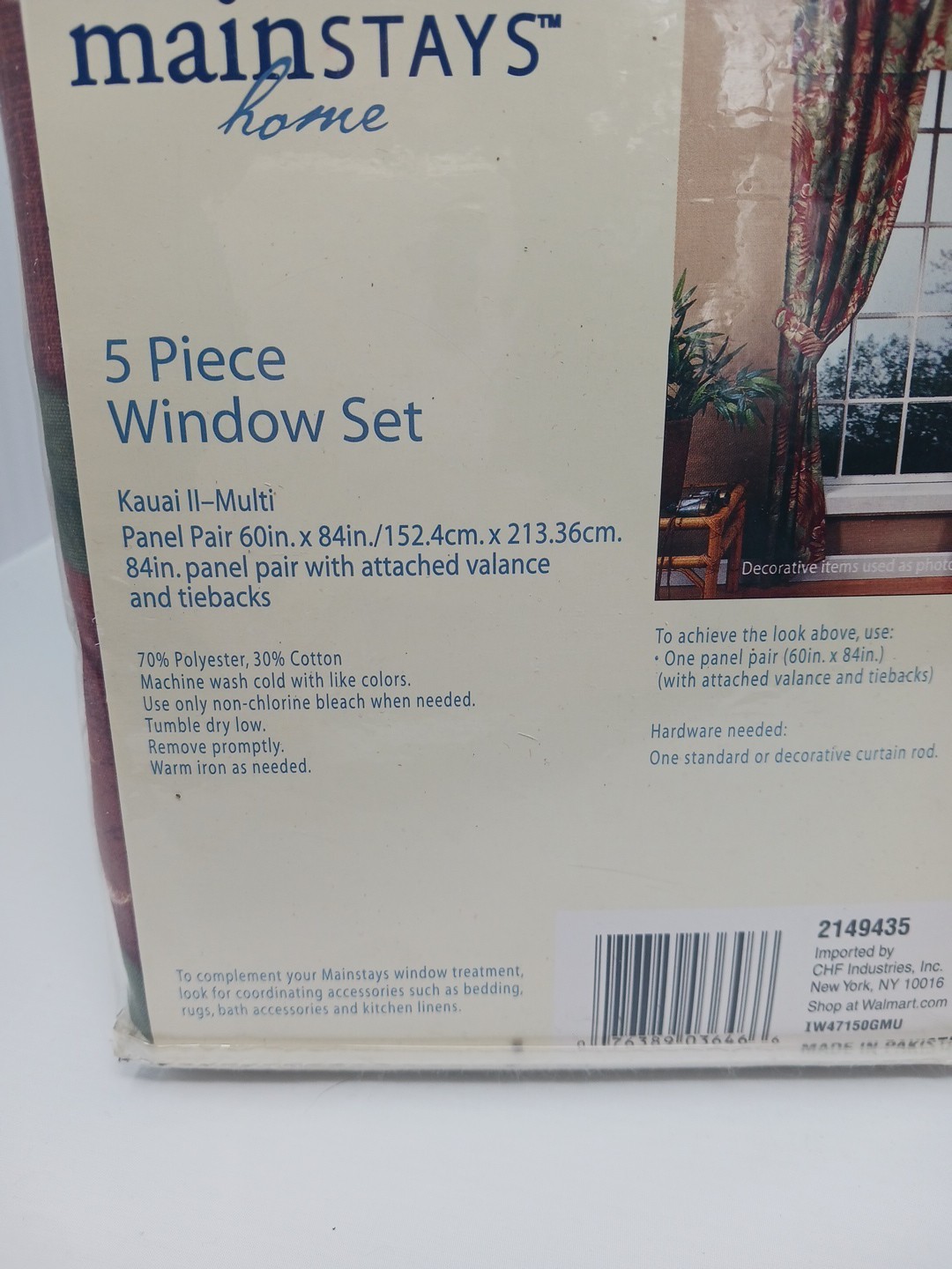 5 Piece Window Curtain Set, 2 Sets, Mainstays Home Kauai II Multi
