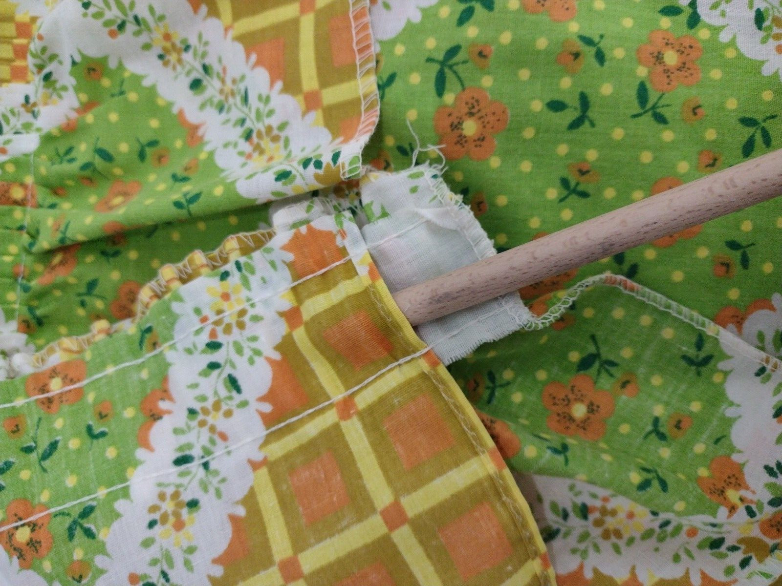 Vintage 1980’s Patch Style Fabric One Curtain Panel Ruffled /Rod Pocket Patches