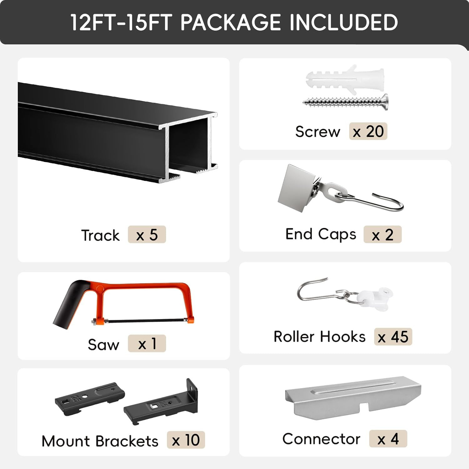 Ceiling Curtain Track, Curtain Track with Roller Hooks, 12Ft – 15Ft Ceiling Moun