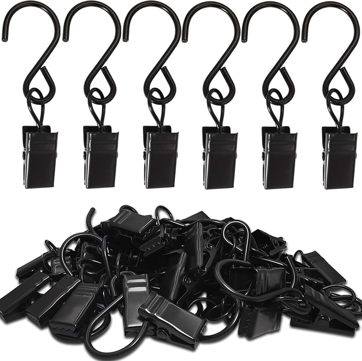 Stainless Steel S Hooks Curtain Clips, 50 Pack Hanging Party Lights Clips Han…