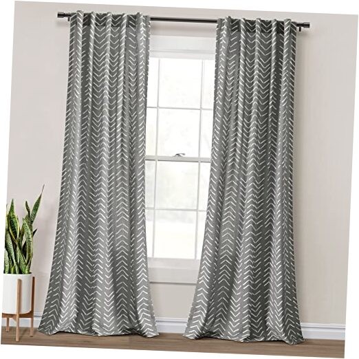 Hygge Modern Arrow Linen Look Window Curtain 40″W x 84″L (Pack of 2) Dark Gray