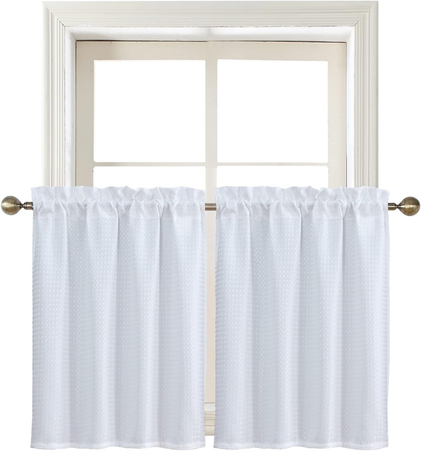 White Water Resistant Bathroom Window Curtain, Dot Waffle Textured Half Tier Cur