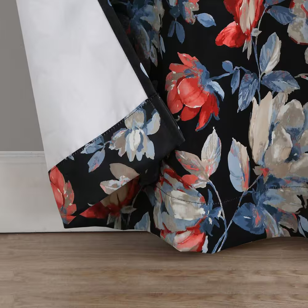 Irma Vintage Floral Black 84 In. L X 40 In. W Blackout Grommet Curtain Panel