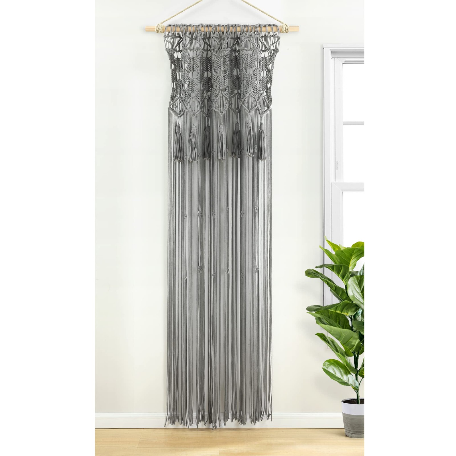 Lush Decor Boho Macrame Tassel Cotton Window Curtain Panel Single 40″ W x 84″ L-