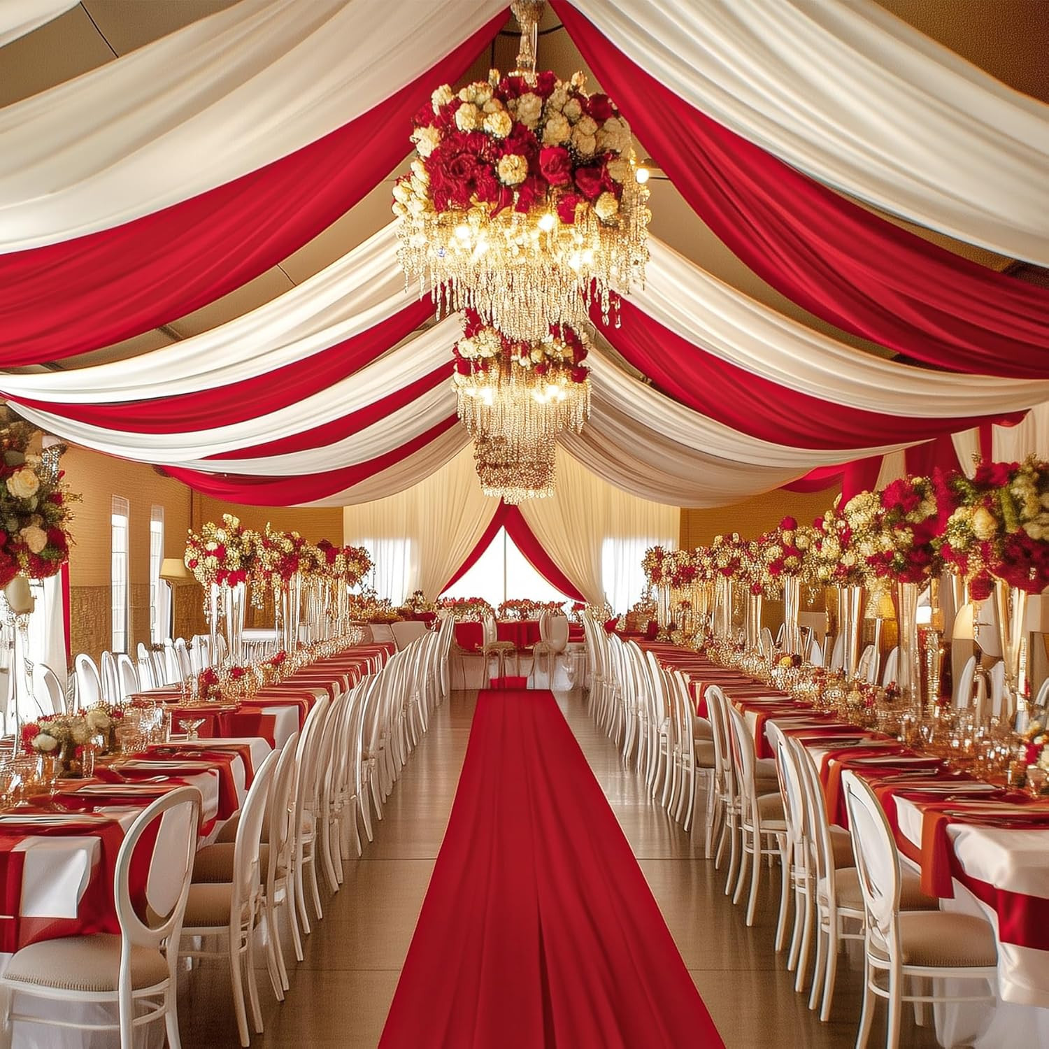 30Ft White Ceiling Drapes – 4 Panels, Wrinkle-Free Polyester for Events