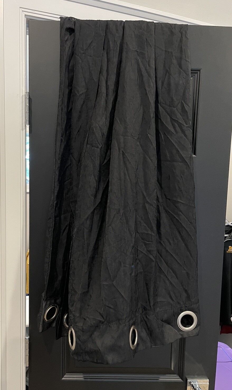 2 BLACK Semi Sheer Patterned GROMMET Top CURTAIN PANELS 84″