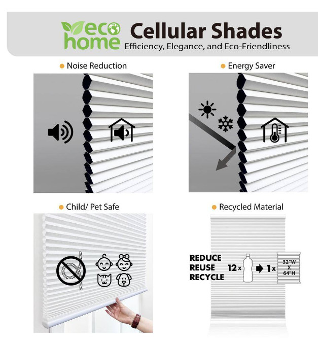 White Cordless Eco Polyester Honeycomb Cellular Shade 32in. W x 84in. L