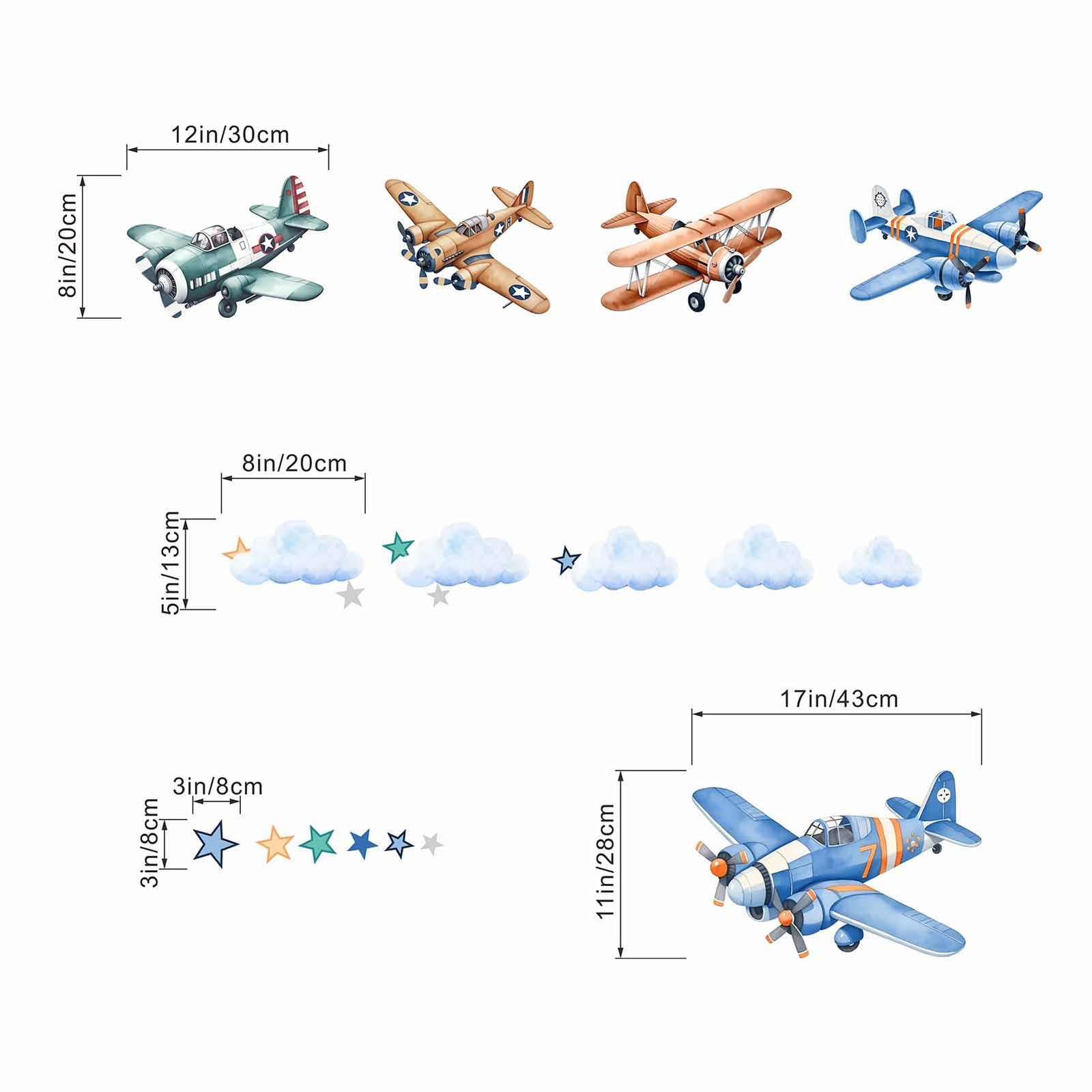 Airplane Wall Stickers for Boys Kids: Peel and Stick Cloud Vintage