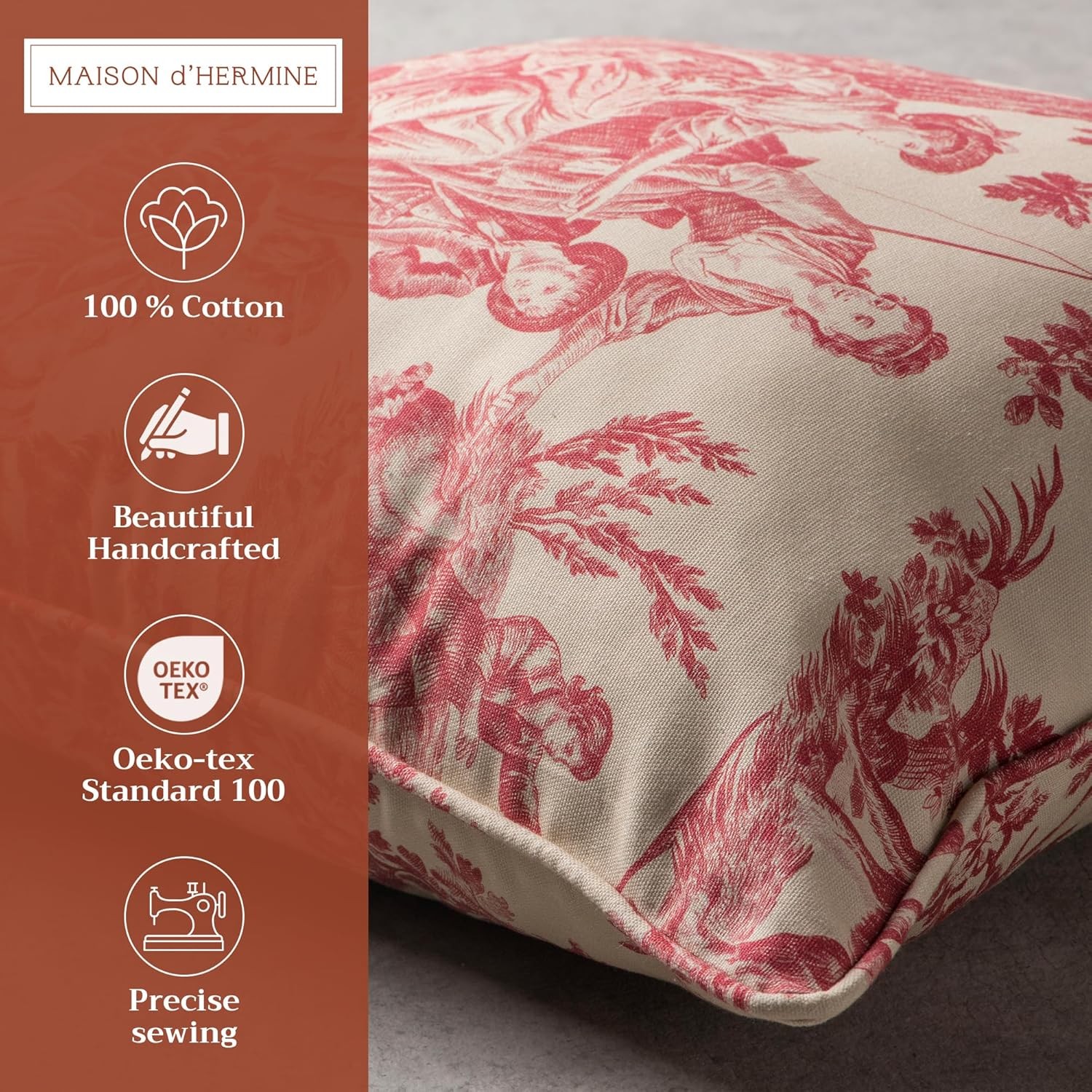 NWT 100% Authentic Maison d’Hermine Cotton Toile Pillow Cover 18×18 Square