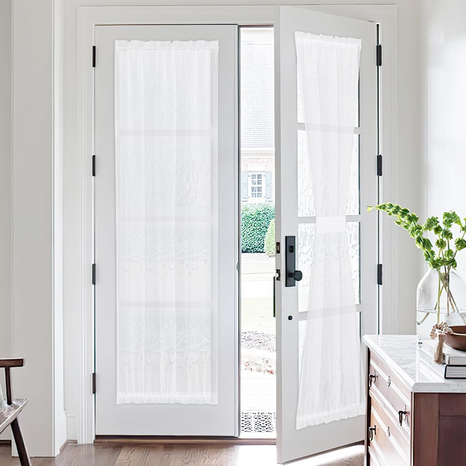 2 Panels French Door Curtains, Sheer Voile Light Filtering, Rod Pocket Window