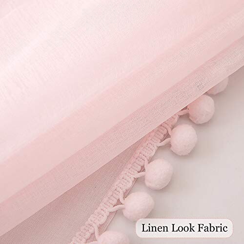 NWT MIULEE Curtains- Panels Pom Pom Tasseled White 84″ Sheer Pink 2 Panels