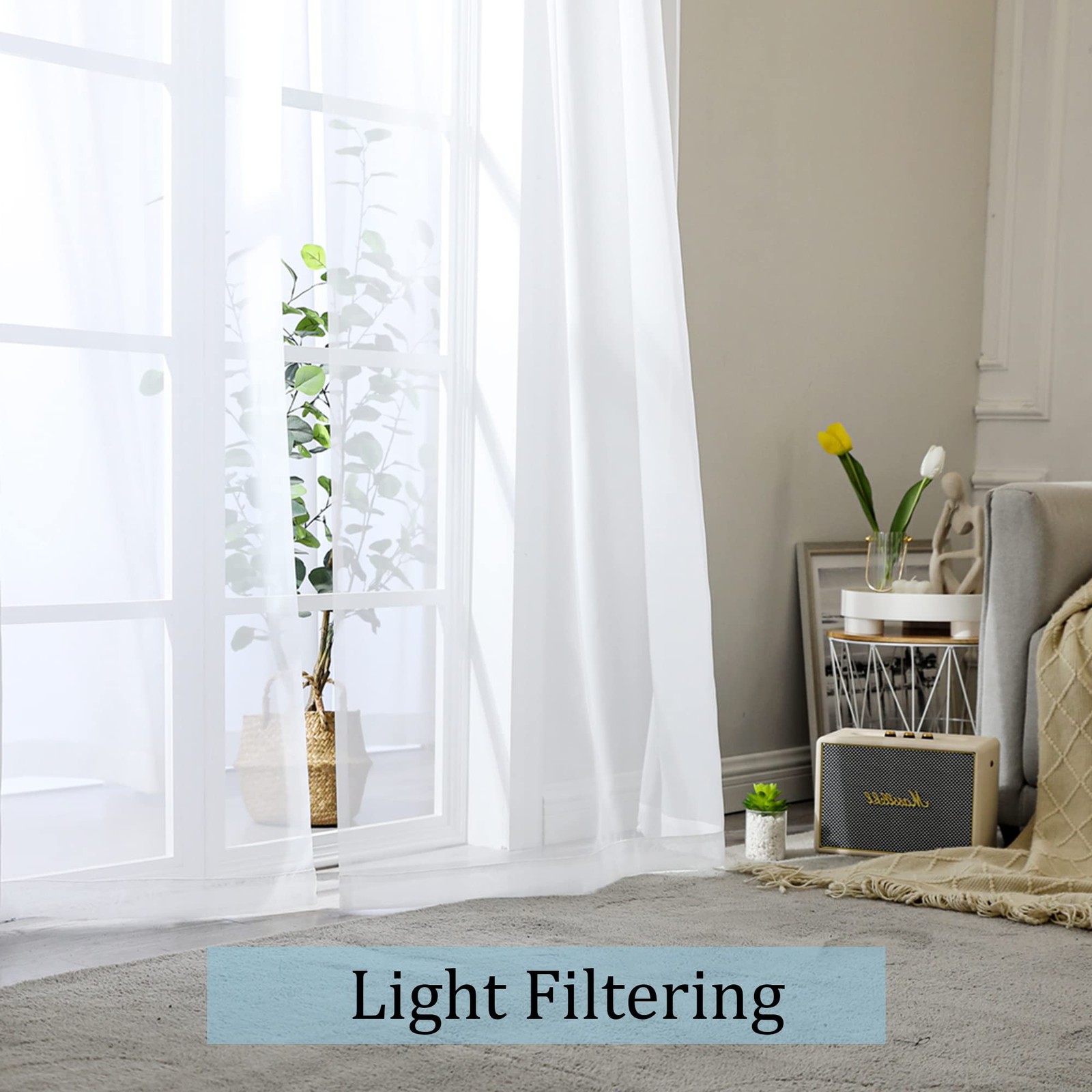 Sheer Curtains Light Filtering Rod Pocket White 24L 42W 2 Panels Kitchen RV