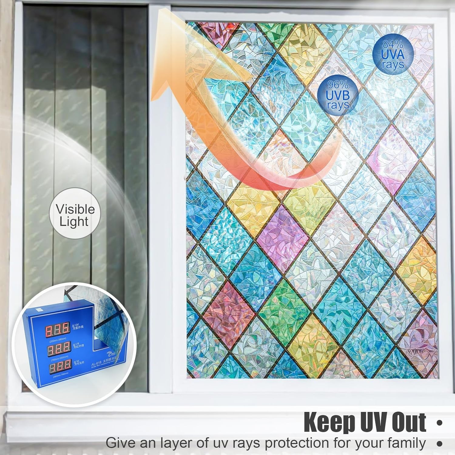 Window Privacy Film Stained Glass,Rainbow Window Film Decorative Peel and Stick