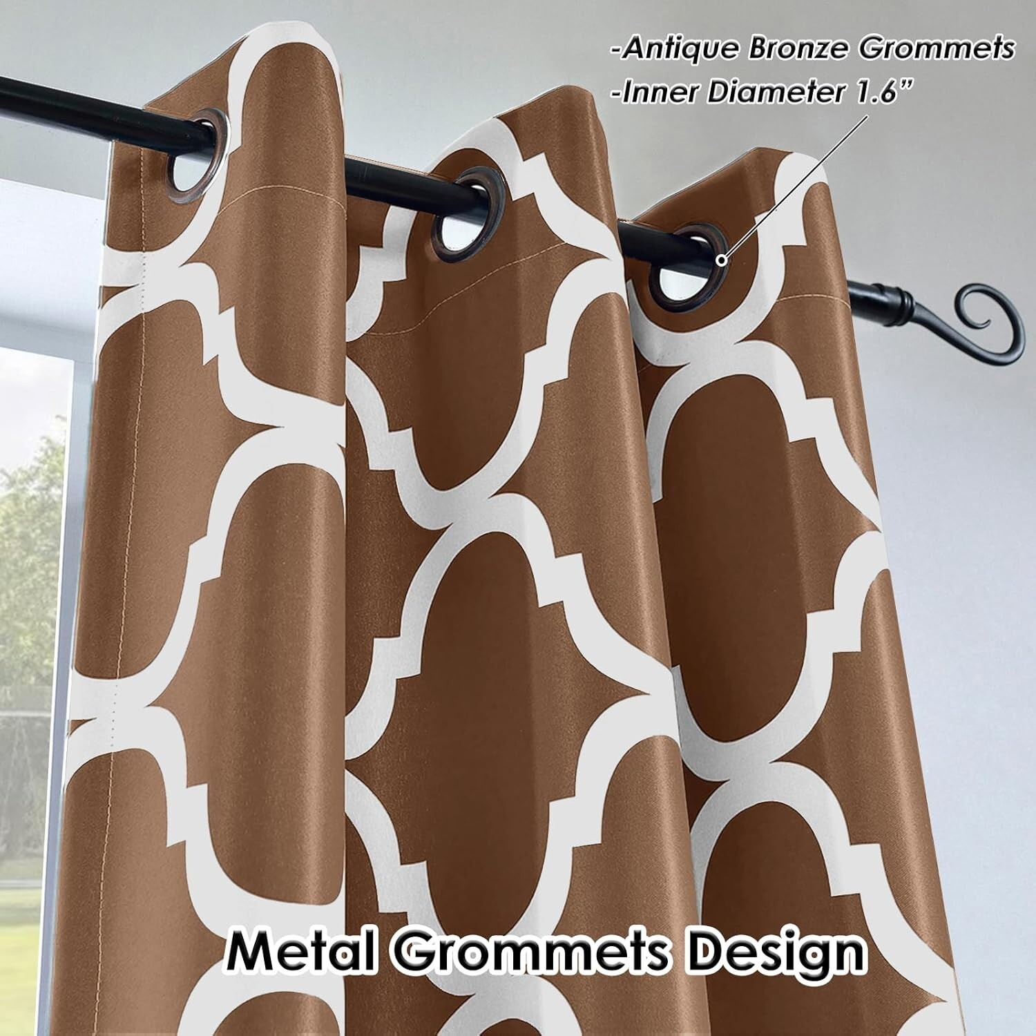 Melodieux 42×63 Coffee Brown Moroccan Grommet Curtain Panel Blackout Insulated 1
