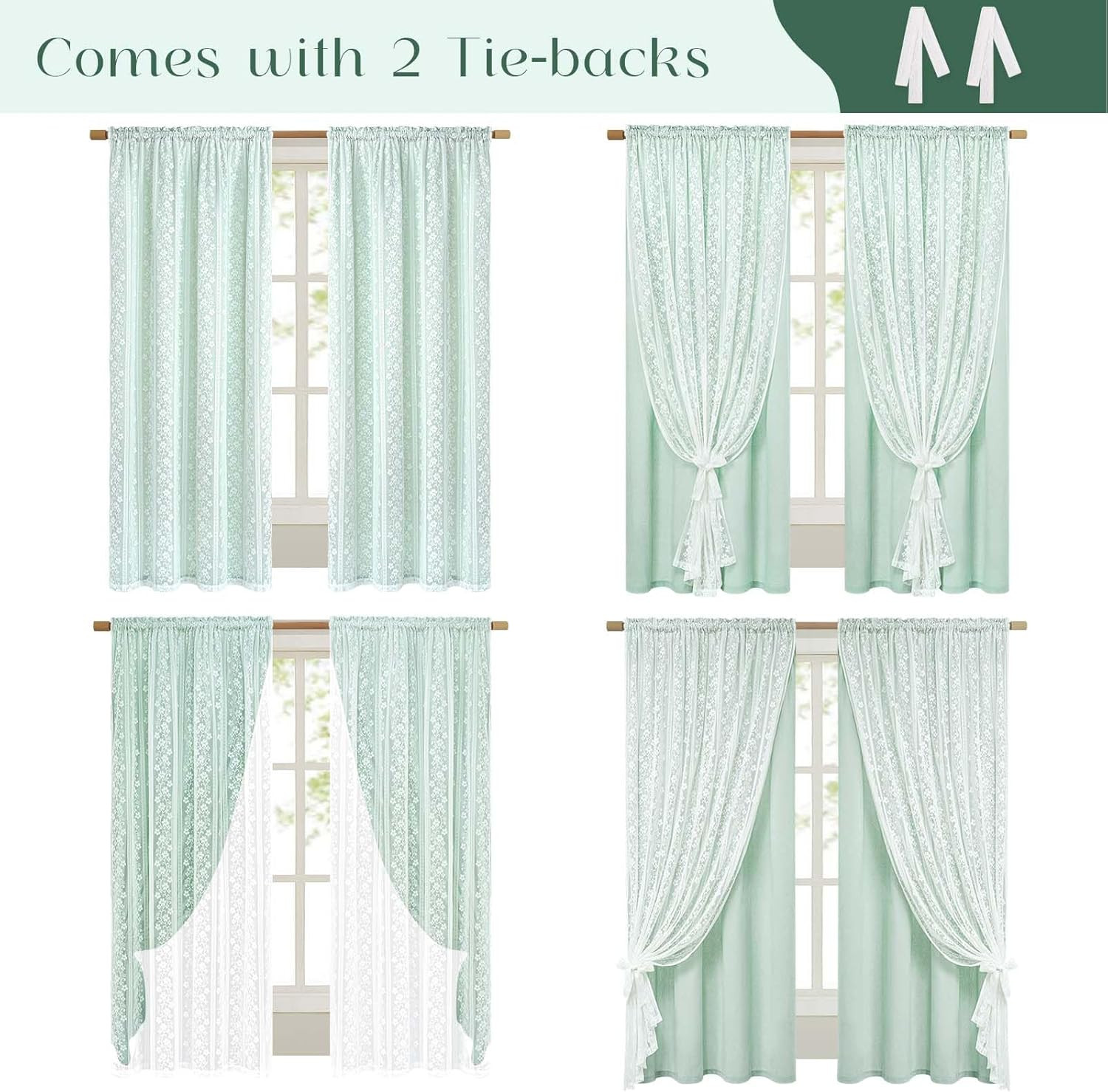 Linen Curtains for Bedroom Double Layer Curtain 63 Inch Length 2 Panels, Farmhou