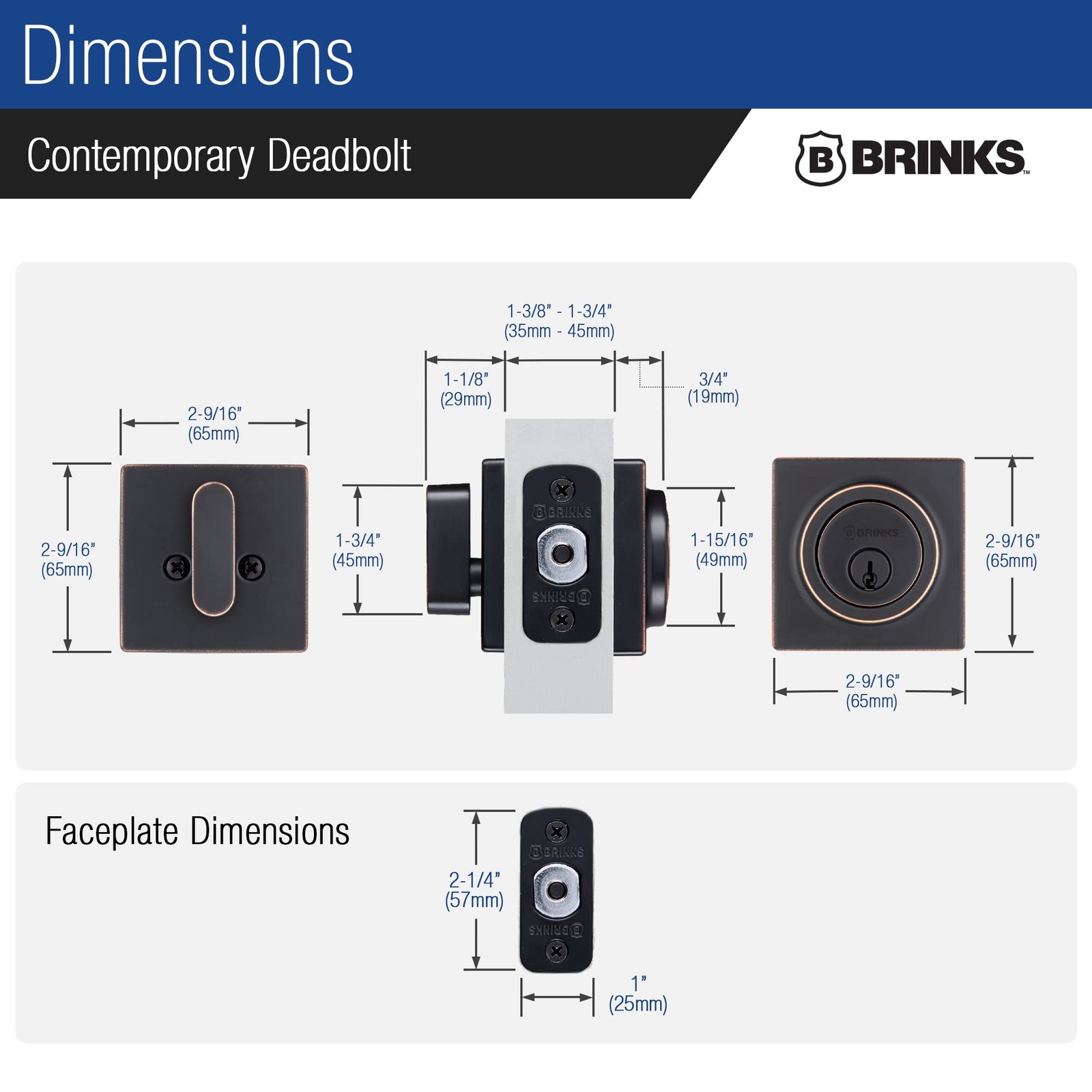 Brinks Lock Single Cylinder – – Keyed Front Door Modern Finish