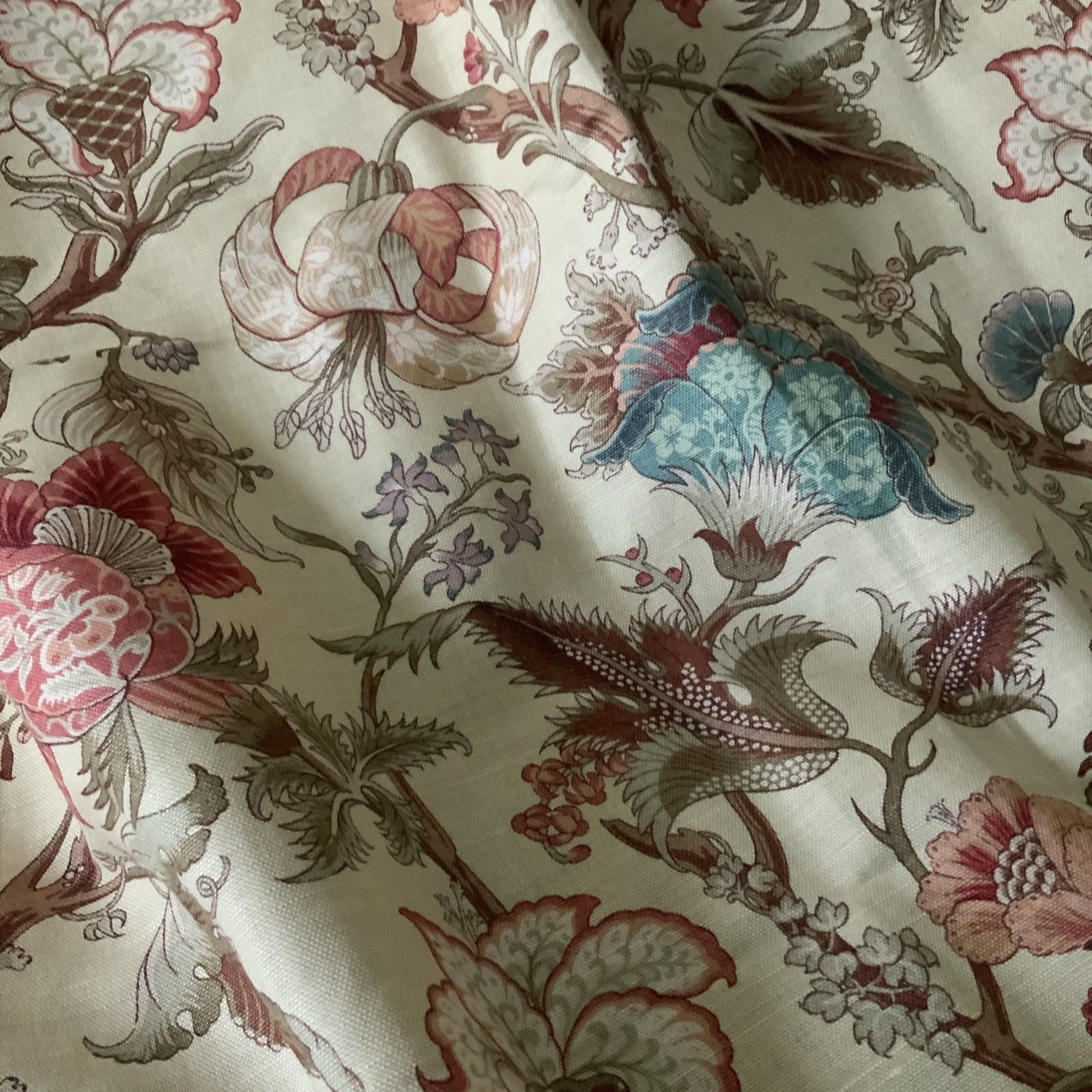 48”x88” Pair Of Handmade Jacobean Floral Curtain Panels Or Yardage (Rings Only)