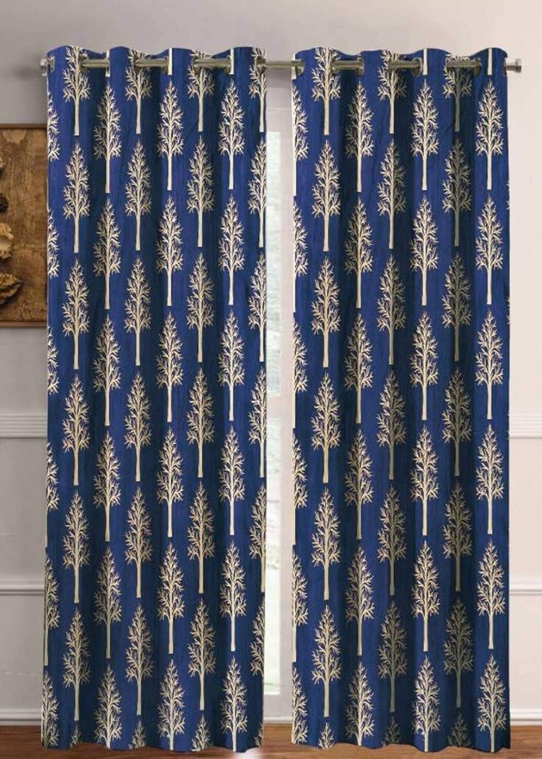 New 2 Pieces Printed Door Curtain Set 7 Feet Blue