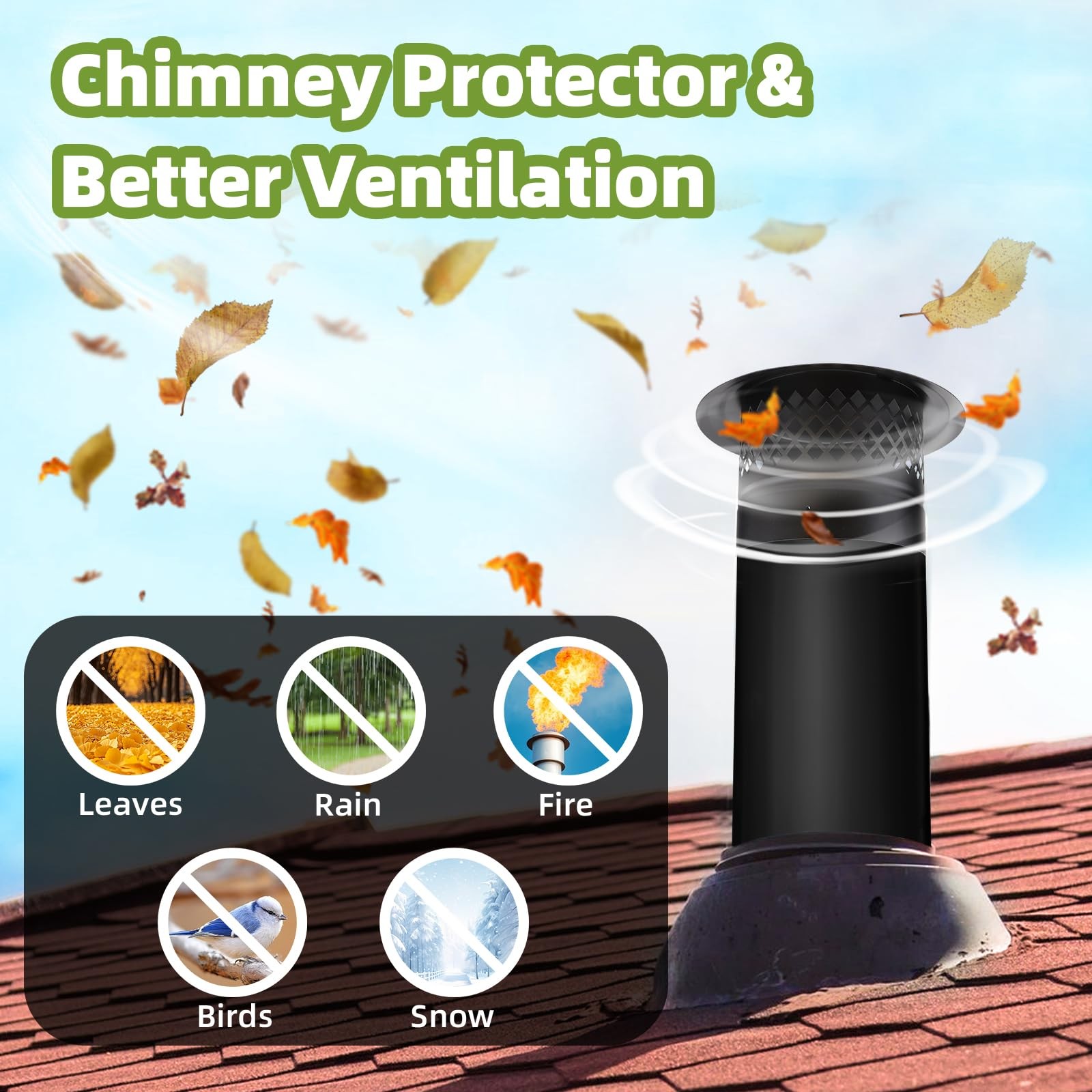 6 Inch Chimney Cap,Cone Top Chimney Cap with Screen,Roof Rain Wood Stove Pipe…