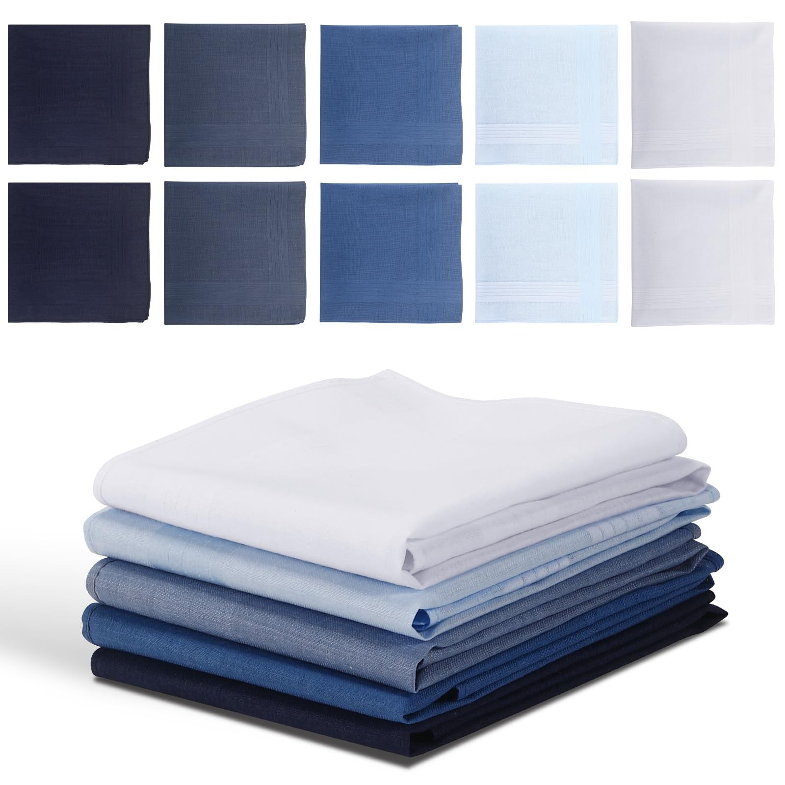 ARKBAODAN 10 pack men’s handkerchiefs 100% 16” x 16”, Blue Gradient*10pcs
