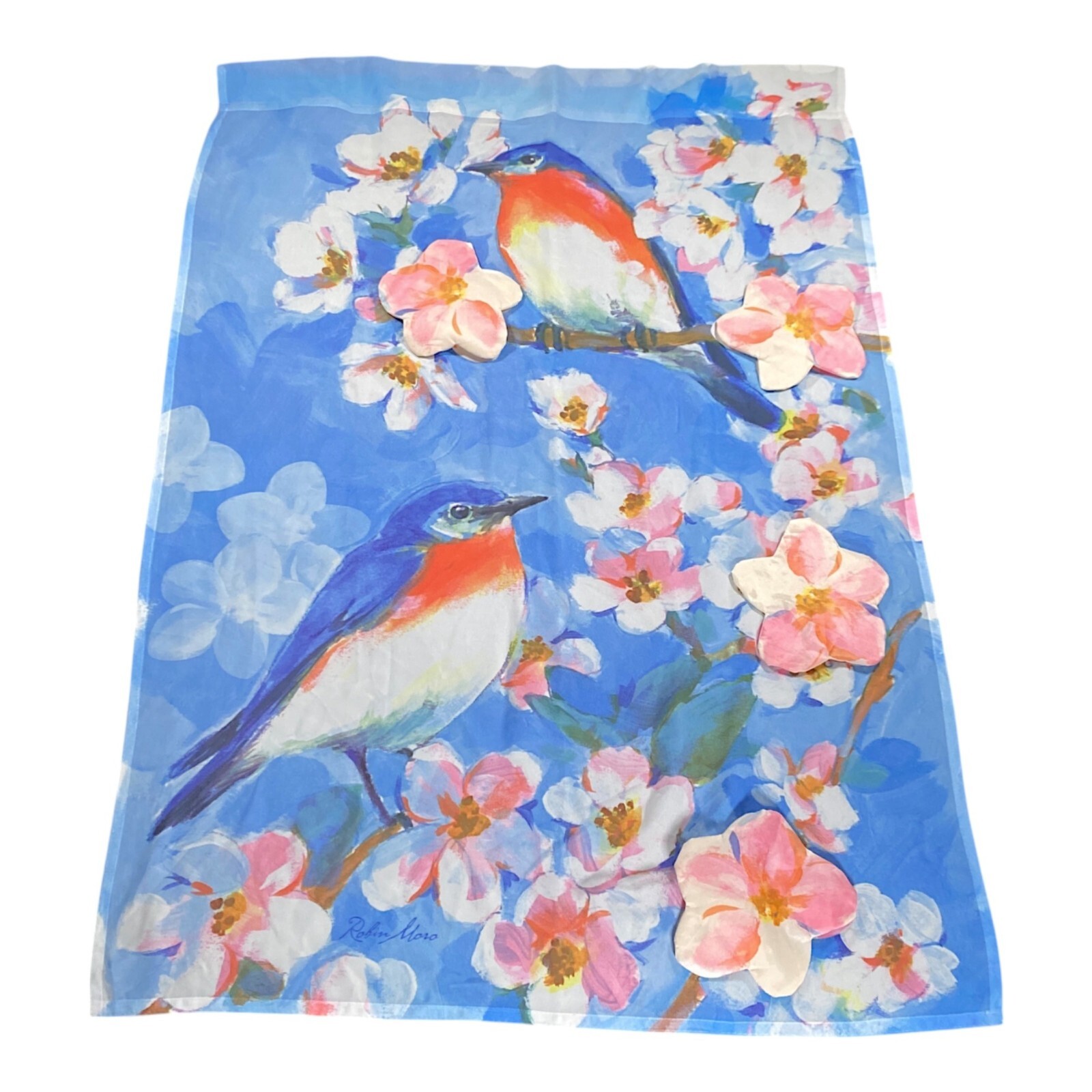 Robin Moro Curtains 38.5” Semi Sheer Window Shade Bluebird Cherry Blossom 2