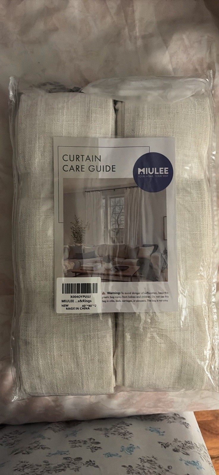 MIULEE 40×90 Beige Linen Blend Light Filtering Back Tab Curtain Panels