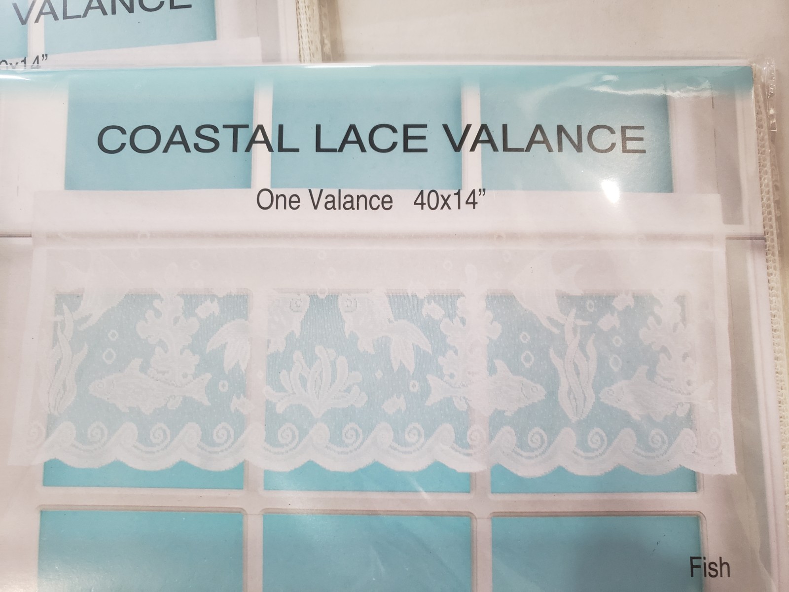 2 Vintage Seascape Coastal White Lace Window Valances by Nantucket New 40×14″