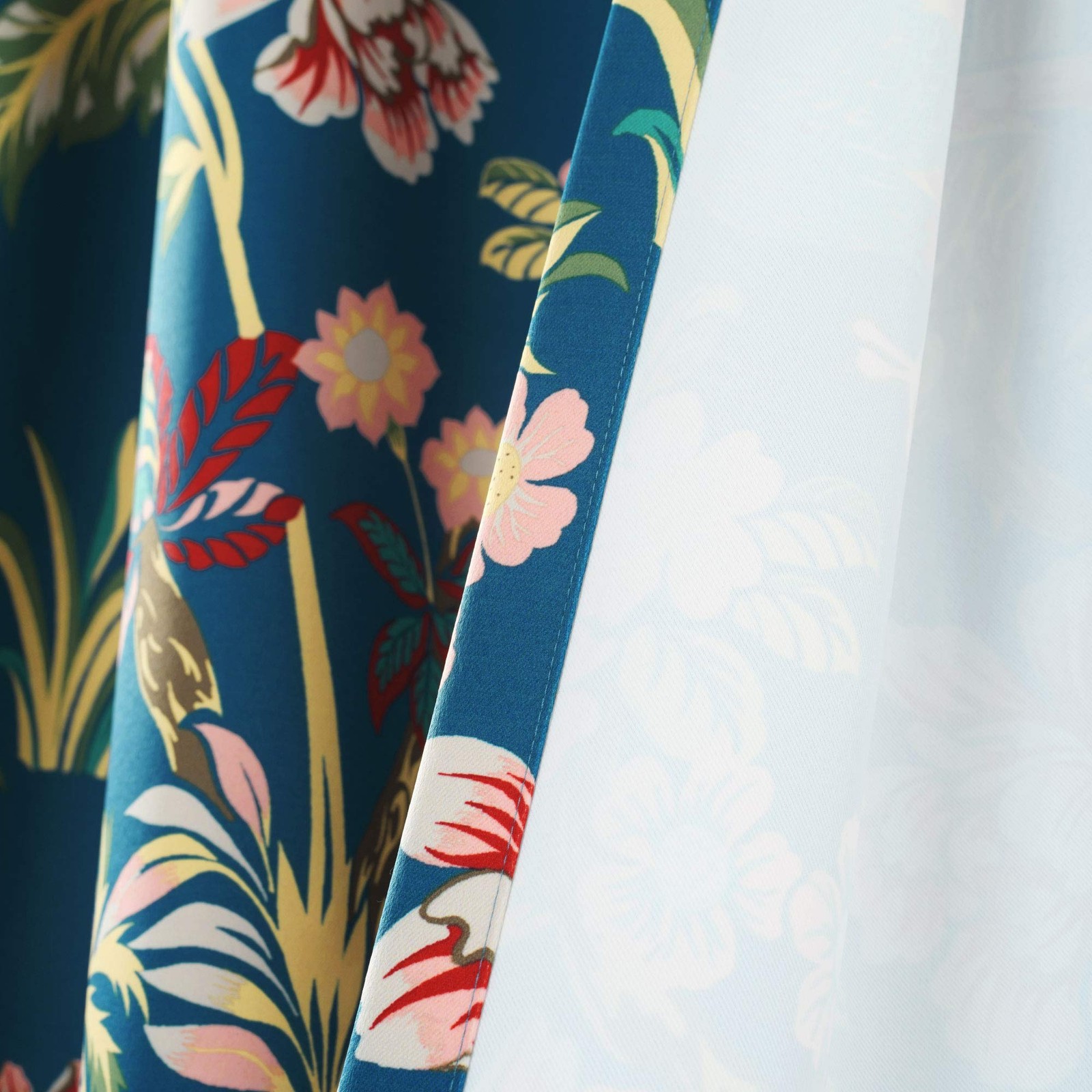 Dolores 52×84 Light Filtering Window Curtain Set 2 Panels Floral Peacock Print