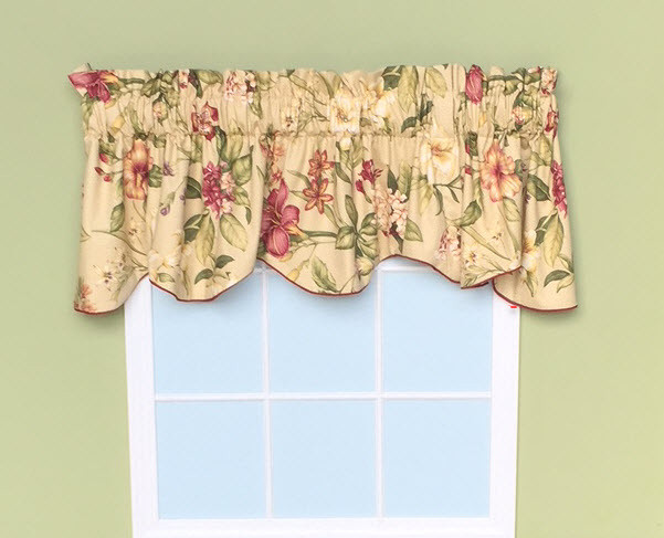 Custom Made Valances Gold Burgundy Green Cream Cotton Scalloped Topper Lined