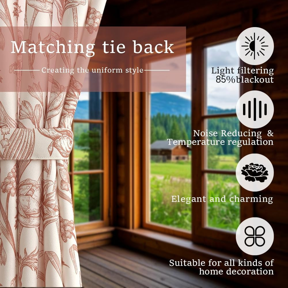 Blackout Curtains 2 Panels Poppy Floral 52″ W X 96″ L