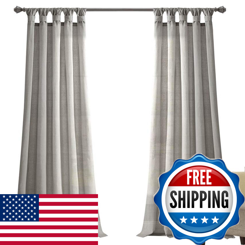 Lush Decor Burlap Knotted Tab-Top Window Curtain Panel Pair 45W X 84L Light Gray