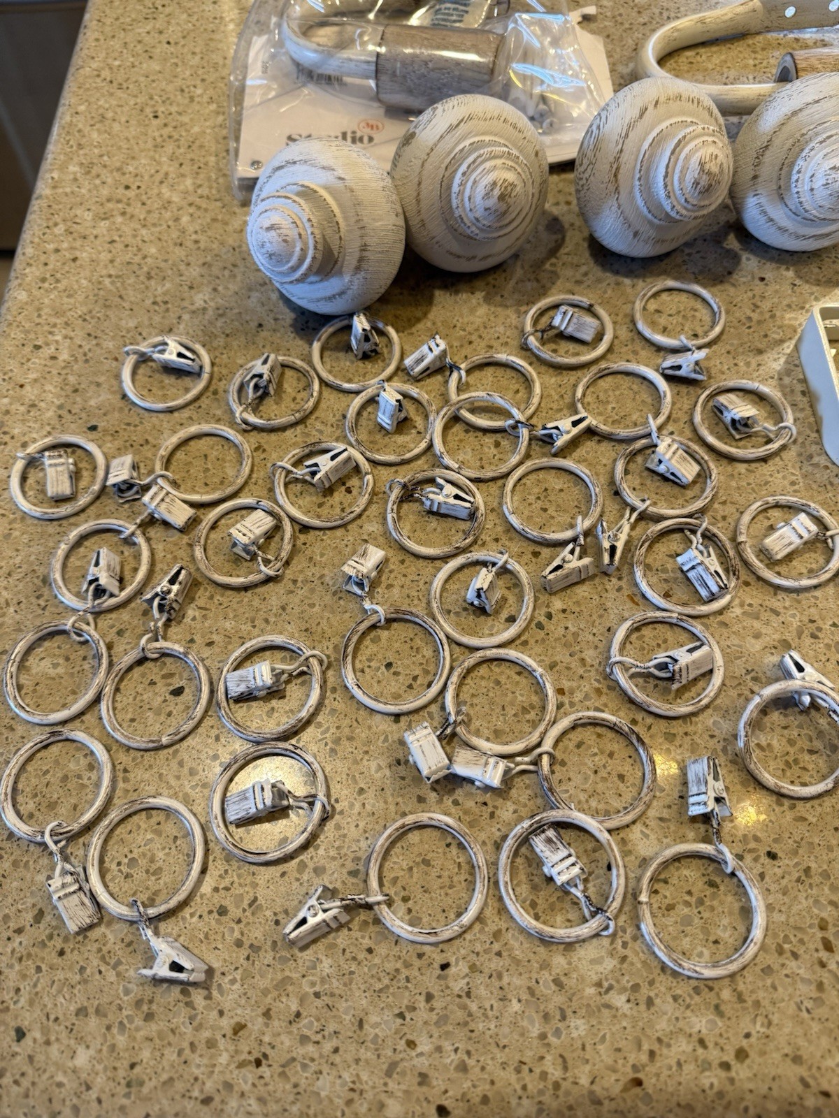 Unbranded Lot Of Finials, Curtain Clips , and Hardware All Antique White Finish