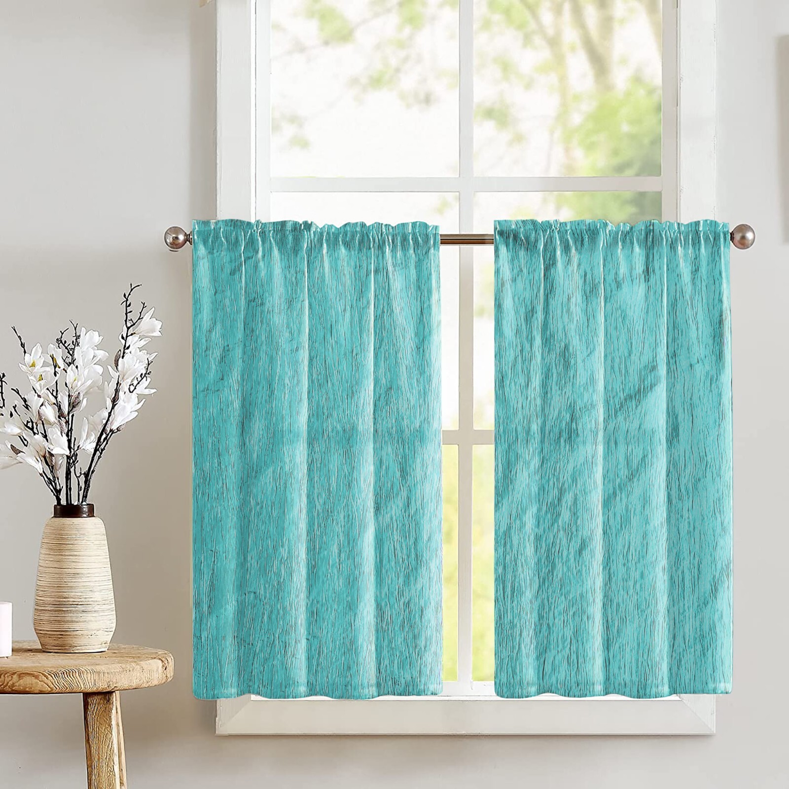 lovemyfabric Crinkle Crushed Taffeta Café Tier Curtains Window Treatment
