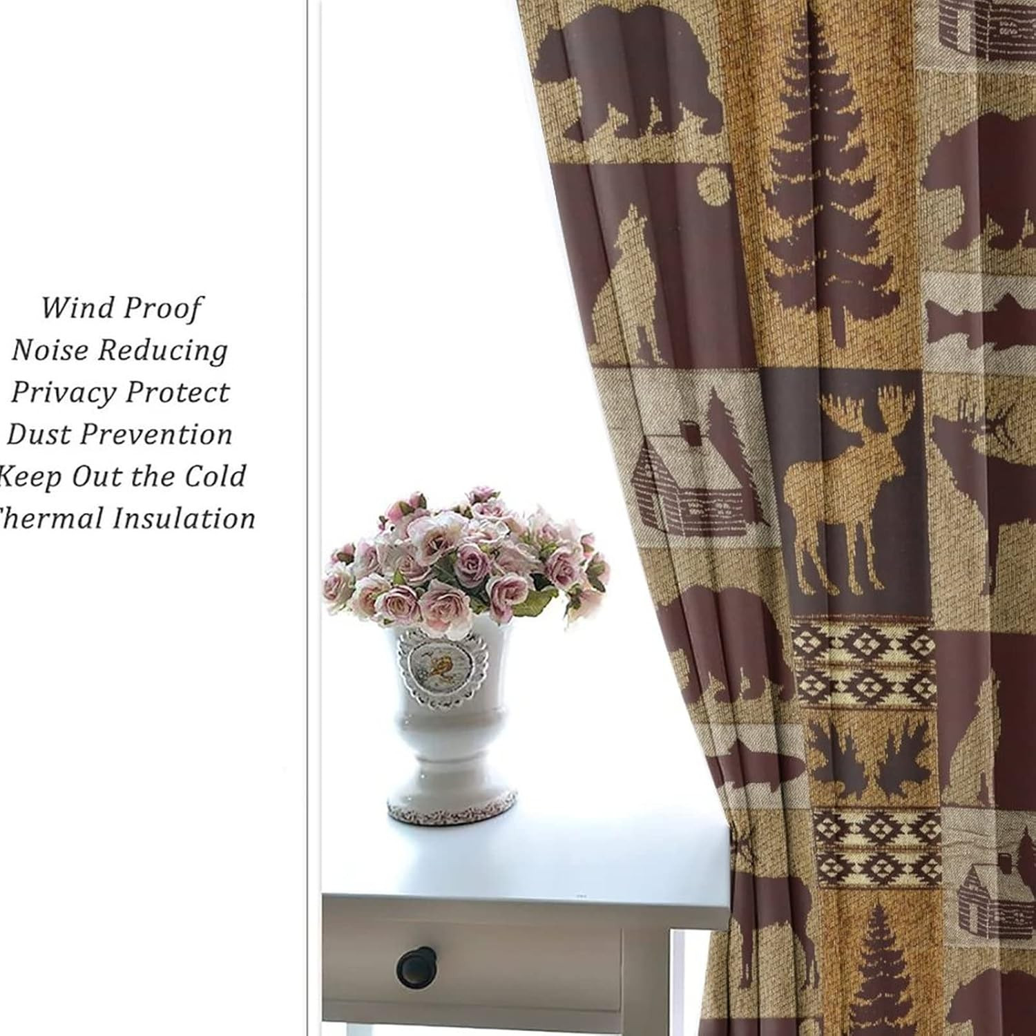 Retro Rustic Bear Blackout Curtains for Bedroom,Country Style Farmhouse Cabin Wi
