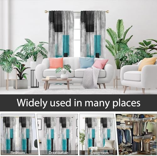 Black and Grey Window Curtain Turquoise Gray Aqua 42″W x 84″L (Pack of 2) Teal