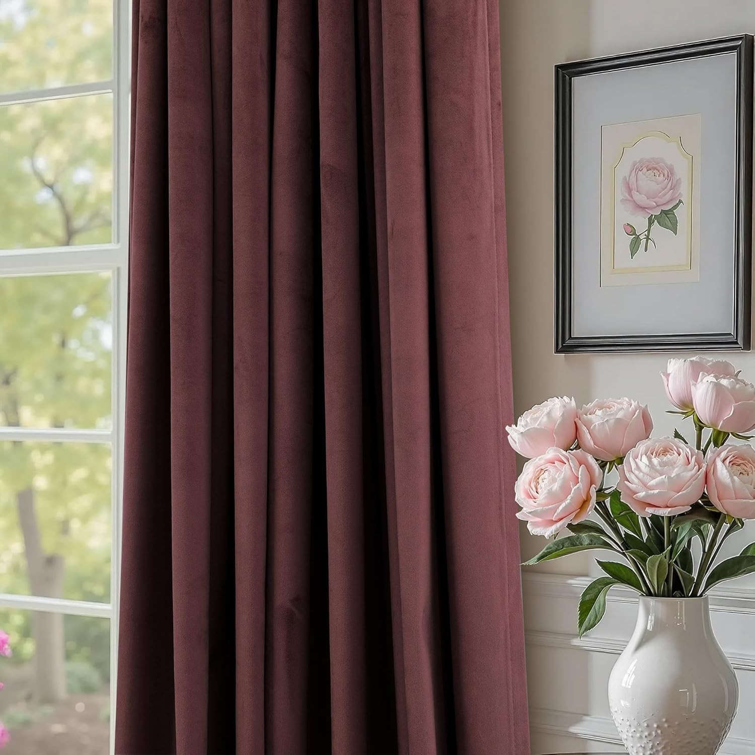 Ruby Wine Velvet Curtains 96 Inches Long for Living Room 2 Panels Light Blocking