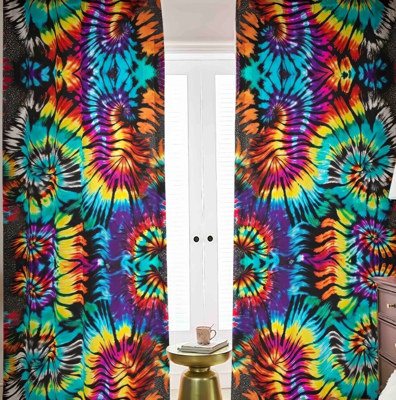 Rainbow Tie Dye Blackout Curtains Drapes Shades Psychedelic Fractal Set Colorful
