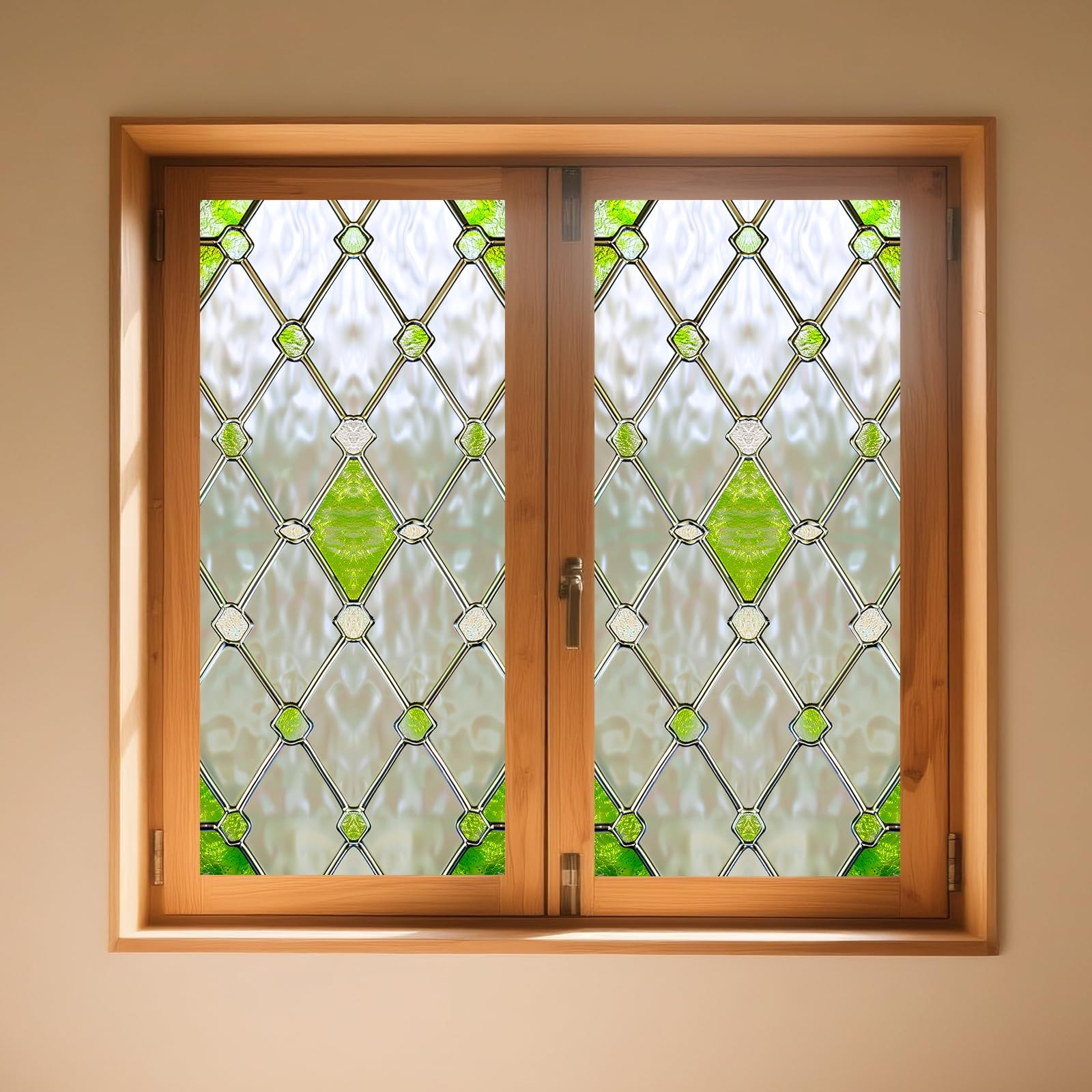 Privacy Window Film Stained Glass Window Green Diamond Net Decorative