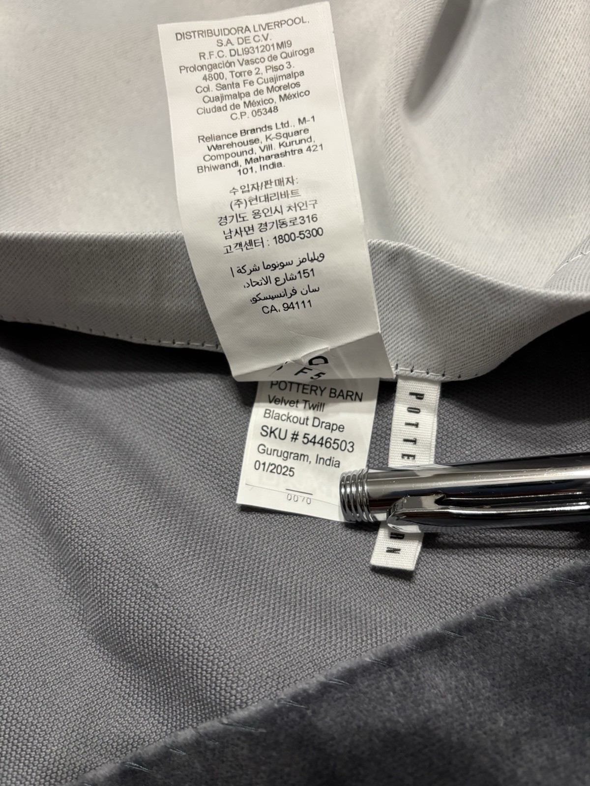 Set/2 Pottery Barn Velvet Twill Curtain Drape, 50”x84” Blackout, Steel Blue, New