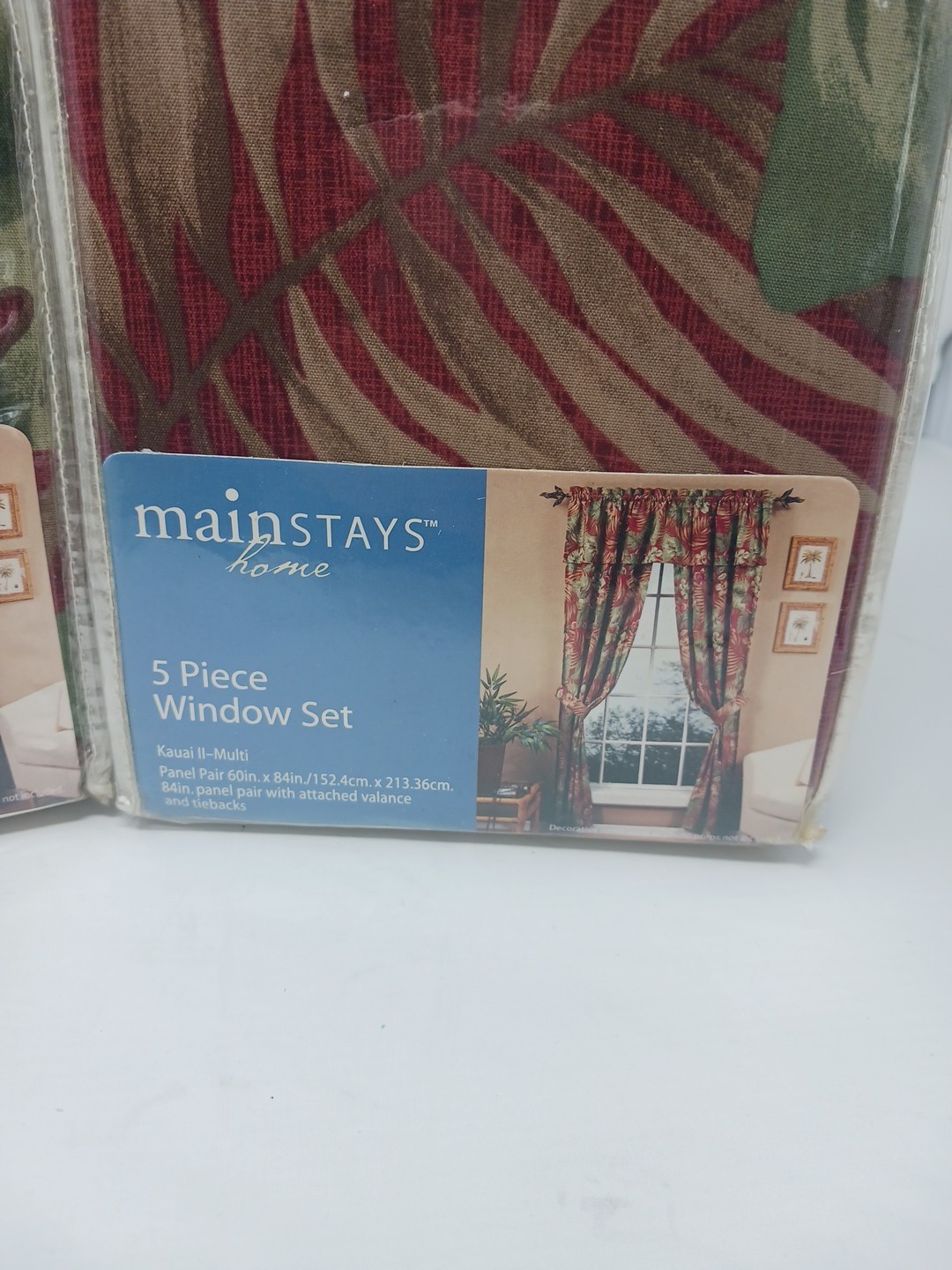 5 Piece Window Curtain Set, 2 Sets, Mainstays Home Kauai II Multi