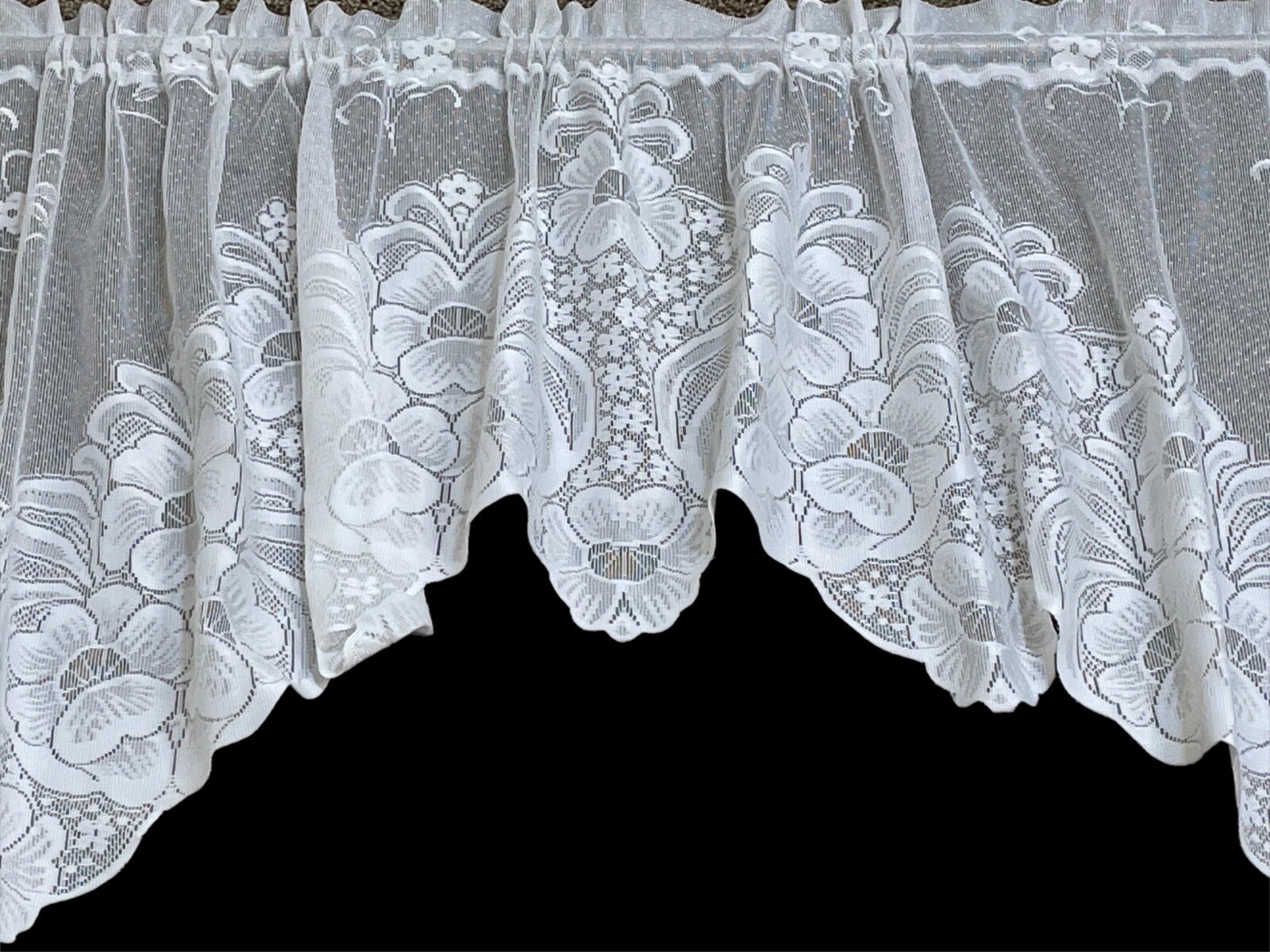 Sheer Valance Bright White Lace Curtain Floral Pattern Made in Turkey 71″ wide