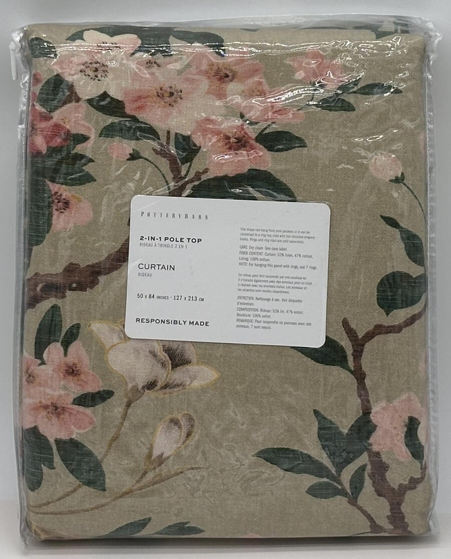 Pottery Barn Nola Songbird Cotton Lined Drape Curtain (1) ~ 50 x 84 Green Multi