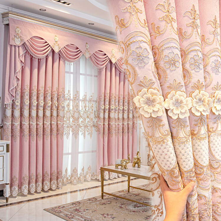 Custom curtain wedding house luxury pink high-grade bedroom embroidered cloth bl