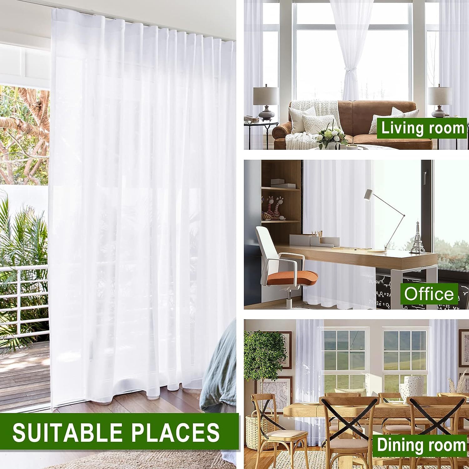 2 Pack Fully Stitched Sheer Window Curtain Panel Drapes 45″ 54″ 63″ 84″ 95″L