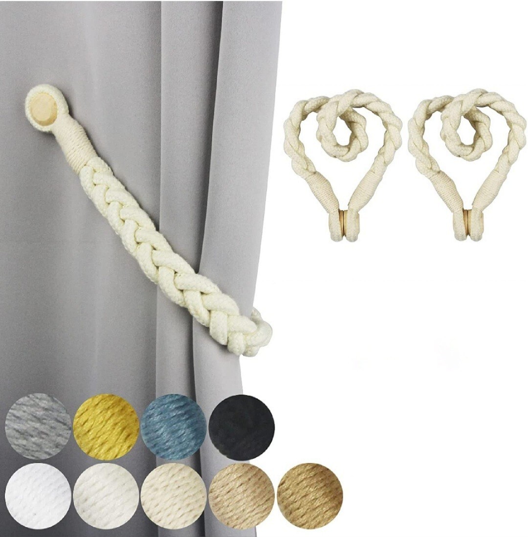 2 Pack Magnetic Curtain Tiebacks Cotton Hand-Woven Decorative Beige New