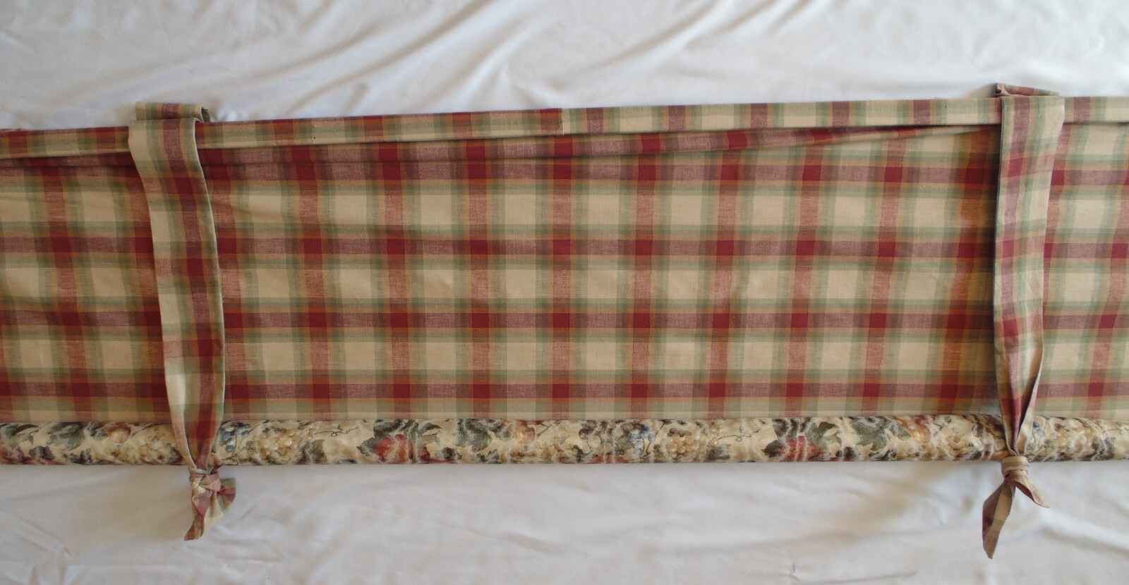 CUSTOM Roll Shade Window VALANCE 102″ Lined French Country Floral & Plaid EXCEL